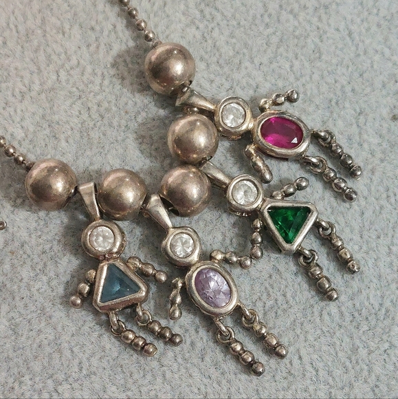 Vintage Sterling Silver necklace with birthstone boy and girl charms - Picture 10 of 12